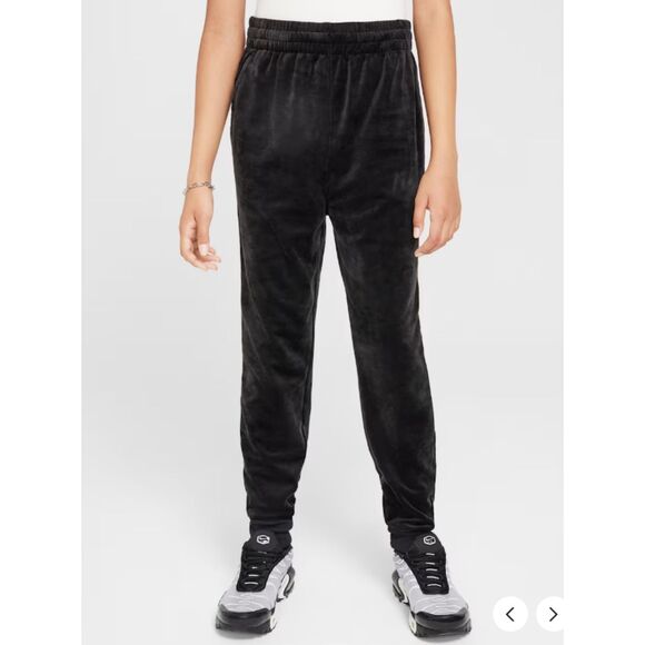 Nike Sportswear Black Anthracite Fuzzy Jersey Knit Slim Fit Girls Joggers Sz M - Picture 1 of 10